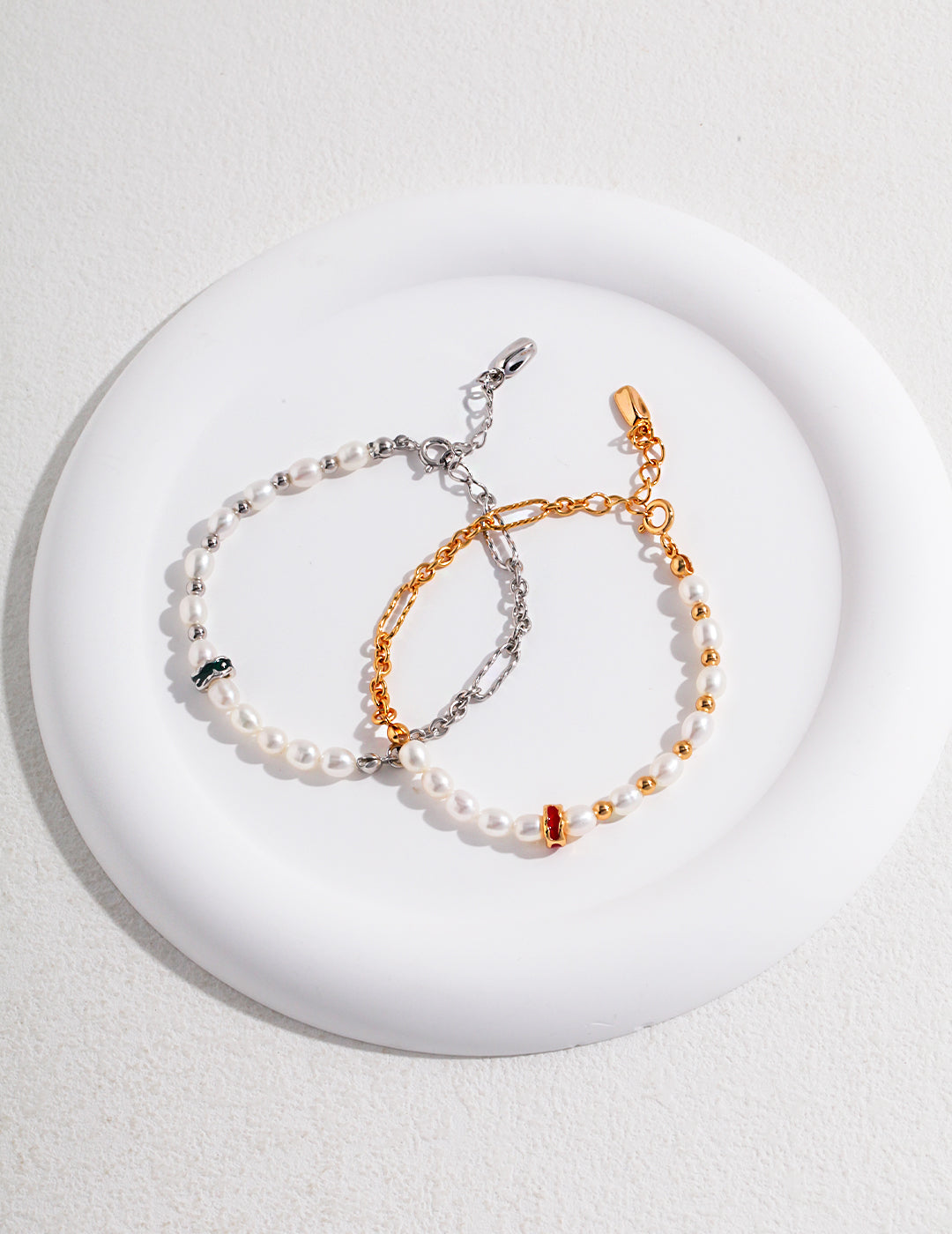 Glaze Dripping Silver Pearl Bracelet